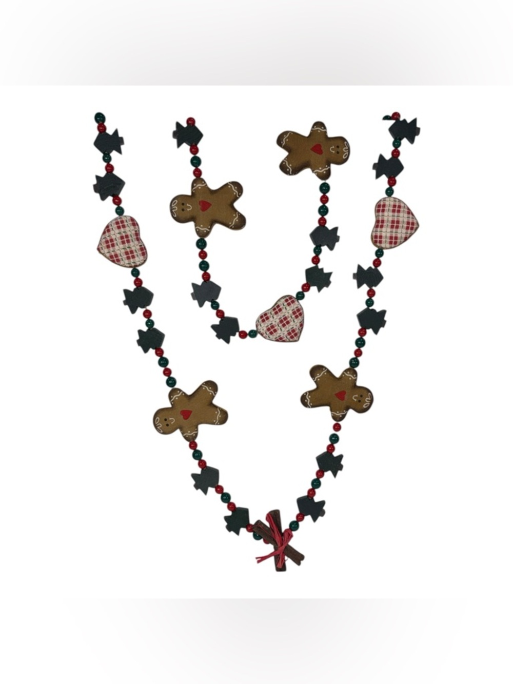 18 Ft Country Christmas Garland Gingerbread Man Wood Tree Plaid Heart Cottage
